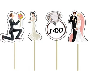 Wedding Cupcake Toppers Pack of 12 I Do Bride Groom and Ring Engagement Toppers - Picture 1 of 1