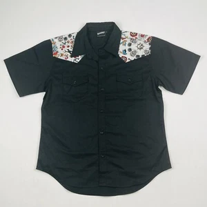 Banned Apparel Mens Hot As Hell Shirt - Size Large Black Skulls Rosses Birds VGC - Picture 1 of 13