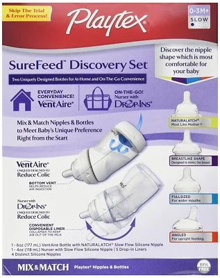 Playtex SureFeed Discovery Mezcla y Combina Pezones y Botellas Set de Regalo ~ Nuevo y Sellado Foto 1 de 3