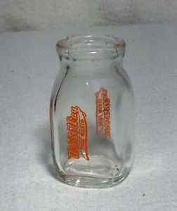 2.25" DAIRY CREAMER "WHITE WAY" GLASS BOTTLE Pure Milk Orange Letters - Picture 1 of 9