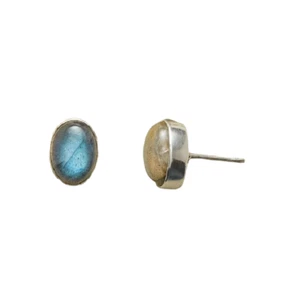 NATURAL LABRADORITE GEMSTONE 925 STERLING SILVER CHRISTMAS STUD UNISEX EARRING - Picture 1 of 3