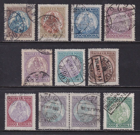 HUNGARY 1921-25 Madonna and Child set of 10 SG 418-427 Used Cover