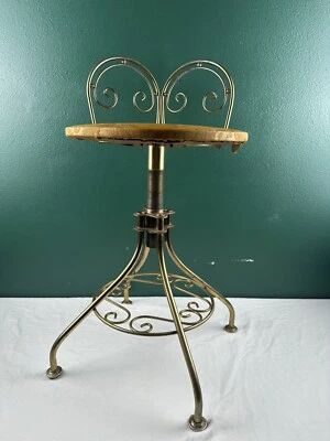 Taburete de Colección MCM Base de Metal Dorado Altura Ajustable Tela Giratoria Parte Superior de Madera Foto 1 de 4