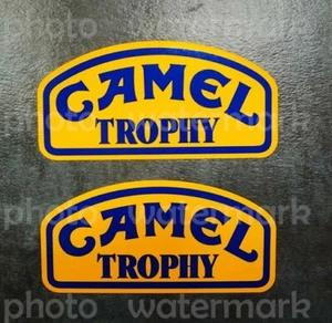 2x CAMEL Trophy Blue/ Yel Stickers Vinyl Decal Moto MX Land Rover Off Road 4x4 - Picture 1 of 2