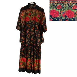 Conjunto Blusa y Falda Michelle Leslie of California De Colección Negro Rojo Rosa Floral Talla L - Imagen 1 de 16