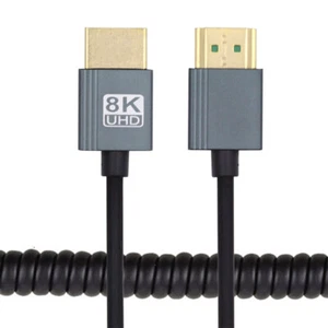 Stretch HDMI 2.1 Male to HDMI Male 8K 60hz Coiled Cable 100cm for Laptop Monitor - Picture 1 of 11