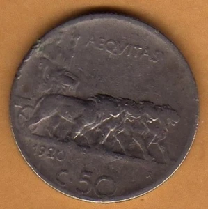 A245: Moneta Coin Regno d'Italia - V.E.III 50 Cent Leoni 1920 rigato - Picture 1 of 1
