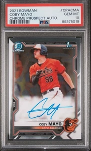COBY MAYO 1st Bowman Chrome AUTO🔥 2021 Bowman Chrome Prospects 💎 PSA 10 💎 O’s - Picture 1 of 2
