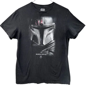 Star Wars The Mandalorian Helmet Graphic T Shirt Mens Large Black - Picture 1 of 3
