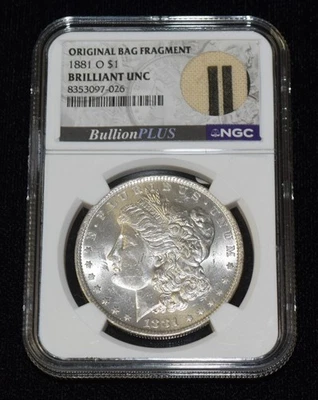 1881-O NGC Brilliant Uncirculated $1 Morgan Silver Dollar Original Bag Fragment - Image 1 of 4
