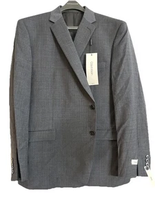 Calvin Klein Men's Gray Blue Plaid Wool Stretch Laine Sport Coat Suit Jacket 50 - Picture 1 of 7