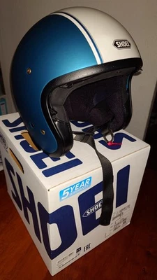 Shoei Carburettor Jethelm Motorradhelm Gr. L (59-60cm), matt blau- weiß, wie NEU - Bild 1 von 4