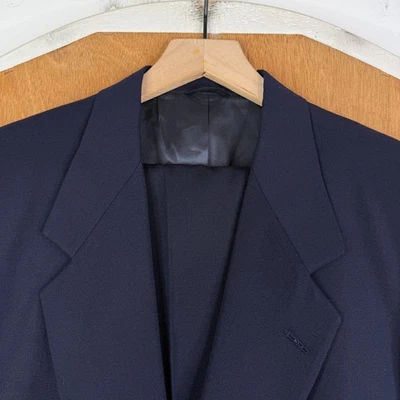 Traje Nino Cerruti Para Hombre 42R Azul Marino 2 Botones 100% Lana Pantalones 36x30 Plisado Foto 1 de 4