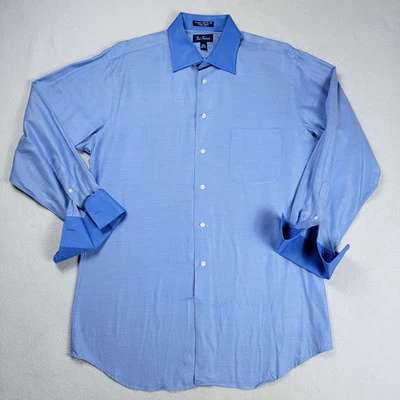Camisa de vestir Paul Fredrick para hombre 16,5-33 azul puños franceses 2 capas ajuste de algodón Foto 1 de 4