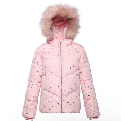 Rokka&Rolla Girls Pink Winter Bubble Coat W/ Fur Hood Puffer Jacket Large 10-12 - Image 1 of 4