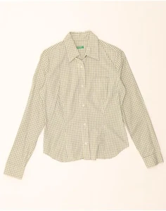 BENETTON Womens Shirt UK 10 Small Green Check Cotton BQ08 - Picture 1 of 3