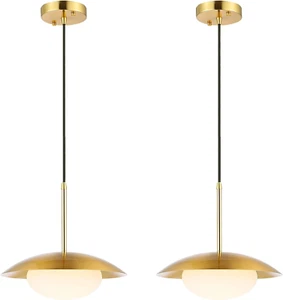 Modern Pendant Lighting Set of 2 Industrial Hanging Light Brushed Brass Finished - Picture 1 of 9