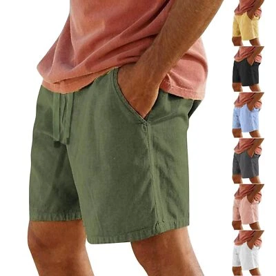 Pantalones Cortos Hawaianos Para Hombres Verano Informales Sueltos Pantalones Cortos Algodón Lino Deportes Correr Foto 1 de 4