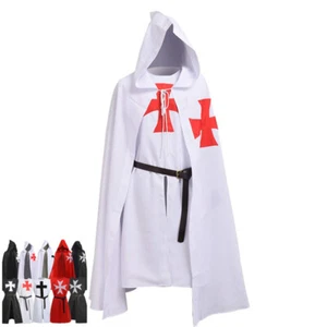 Medieval Mens Cloak Templar Knight Cloak Cape Tunic Halloween Knight Costume Set - Picture 1 of 38