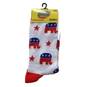 Republican Party Patriotic Elephant Men's Size 6-12 Crazy Socks New in Packaging - Picture 1 of 4