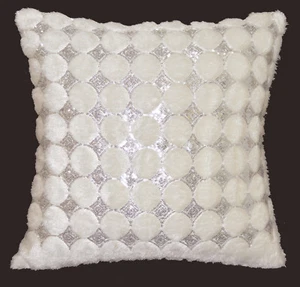 ms06a Cream Ivory Shimmer Silver Sequin Diamond Checked Decorative Cushion Cover - Picture 1 of 6