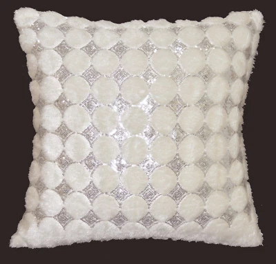 ms06a Cream Ivory Shimmer Silver Sequin Diamond Checked Decorative Cushion Cover - Image 1 of 4