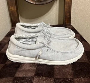 Hey Dude Wally Chambray Frost Grey Casual Loafer Slip On Shoes Mens Size 10 Used - Picture 1 of 9