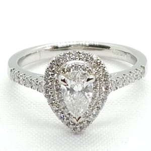 Platinum Pear cut Diamond double halo cluster engagement ring, 1.02ctw UK size P - Picture 1 of 16