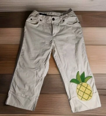 Lands End Girls Capri Pants White with Pineapple Applique SZ 8 Adjustable Waist - Image 1 of 4