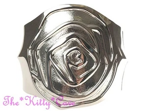Silver Rhodium Plt Chunky Statement Carved Rose Flower Floral Hinged Bangle Cuff - Picture 1 of 1