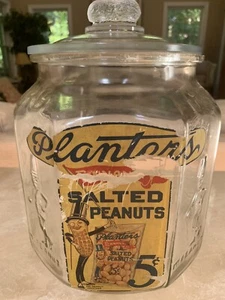 Early Planters Pennant Peanuts Embossed Glass Store Display Advertising Jar - Picture 1 of 9
