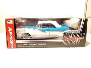 American Muscle Blue White 1956 Ford Diecast Car Toy Collectible Auto World