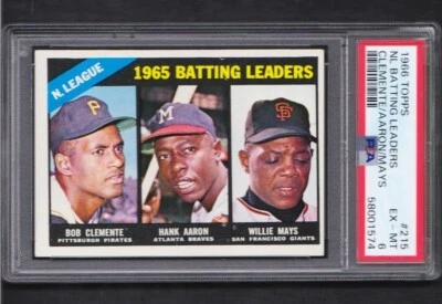 1966 Topps #215 Líderes de bateo de la Liga Nacional Clemente Aaron Mays Ex-Mt PSA 6 Foto 1 de 2