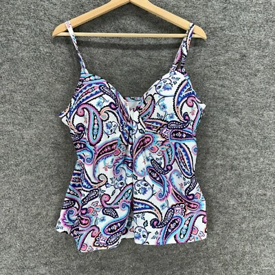 Camiseta Tankini Island Escape Mujer 12 Blanco Paisley Push Up Cuello en V Sin Mangas Foto 1 de 4