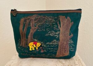 Disney Store Green Embroidered WINNIE THE POOH Lg Cosmetic/Multi-use Zip Top Bag