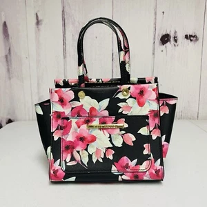 Steve Madden Bag Purse Black Pink Floral Top Zip - Picture 1 of 7