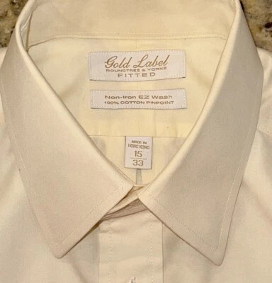 Camisa ajustada Roundtree & Yorke Gold Label para hombre mantequilla sin planchar lavado EZ talla 15x33 Foto 1 de 3
