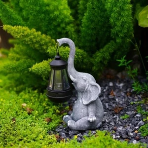 Solar Elephant Statue with Lantern, Animal Garden Sculpture Decor for Patio Yard - Picture 1 of 8