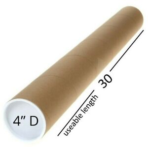 4 x 30 Premium Kraft Mailing Shipping Poster Tubes with Plastic End Caps Round
