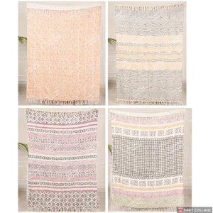 Indian Hand Loomed Cloth Soft Cotton Blanket 50"x70" Boho Ethnic Beach Towel - Picture 1 of 37