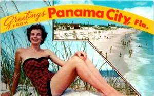 1950s Vtg FL Postcard Bathing On The Gulf Of Mexico Greetings From Panama City - Picture 1 of 2