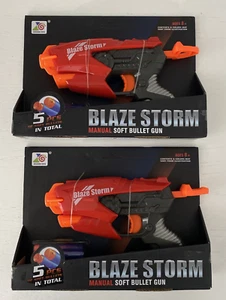 Lot Of 2 - Blaze Storm Manual Soft Bullet Gun Blasters - 5 Pc. Soft Bullets New - Picture 1 of 6