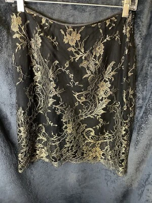 Falda Ellen Tracy Talla 6 Negra con Encaje Superpuesto Cremallera Lateral Foto 1 de 4