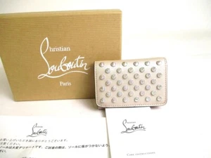 Auténtica Cartera Christian Louboutin Panettone Spikes Cuero Beige Triple #a404 - Imagen 1 de 12