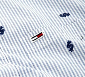 TOMMY HILFIGER Mens Sport Shirt All Over EMBROIDERED Dollar Sign $ Long Sleeve M - Picture 1 of 11