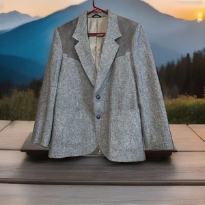 Vtg Pioneer Wear Western Mens 40 Blazer Gray Coat Jacket USA Tweed Elbow Patch - Picture 1 of 8