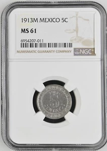 1913 M Mexico 5 Centavos NGC MS 61 - Picture 1 of 2
