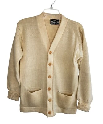 Vintage Cardigan Sweater Acrylic Men's Small Cream Grandpa Grunge Kurt Cobain - Image 1 of 4