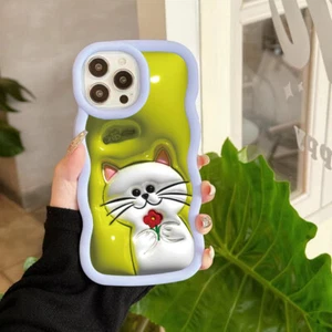 For Various Phone Wave Cute Flower Cat Back Case Hot Cartoon Cover ShockProof - Zdjęcie 1 z 13