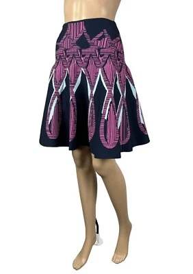 Peter Pilotto Skirt Navy Blue Pink Geometric Print Fit Flare - Image 1 of 4